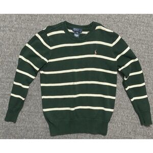 Vintage Polo Ralph Lauren Sweater Kids Youth Boys Medium Green White Stripe FLAW